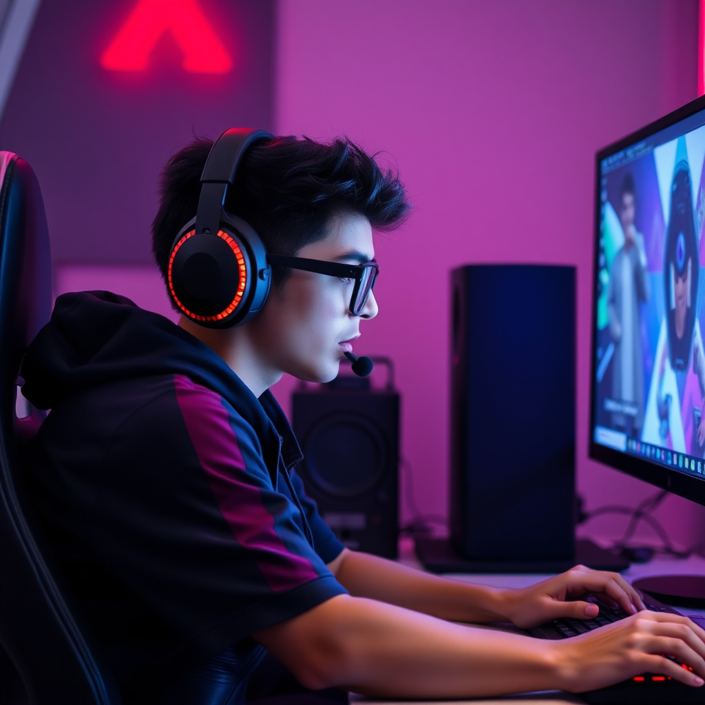 E-sports gamer in front of computer